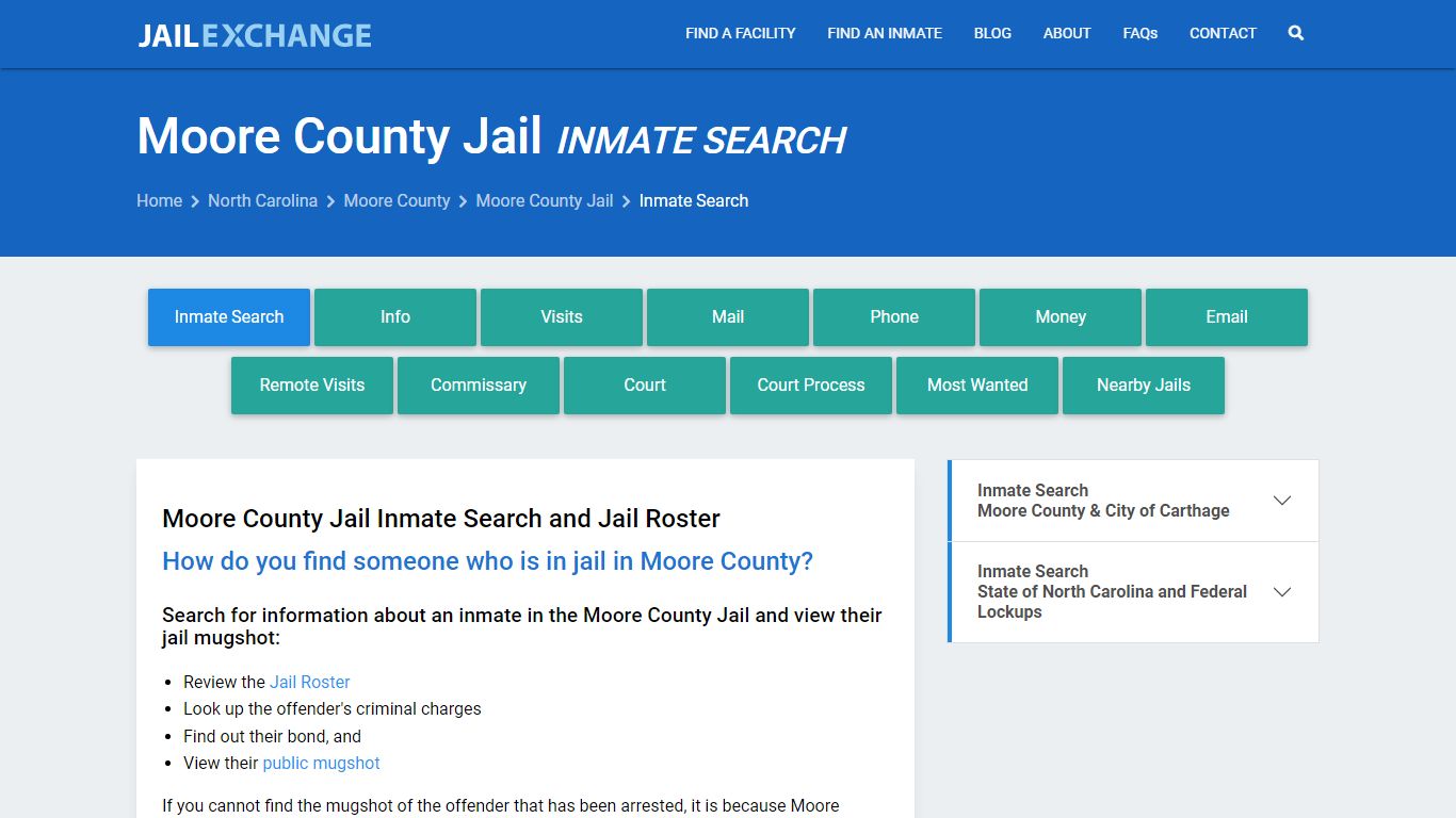 Inmate Search: Roster & Mugshots - Moore County Jail, NC